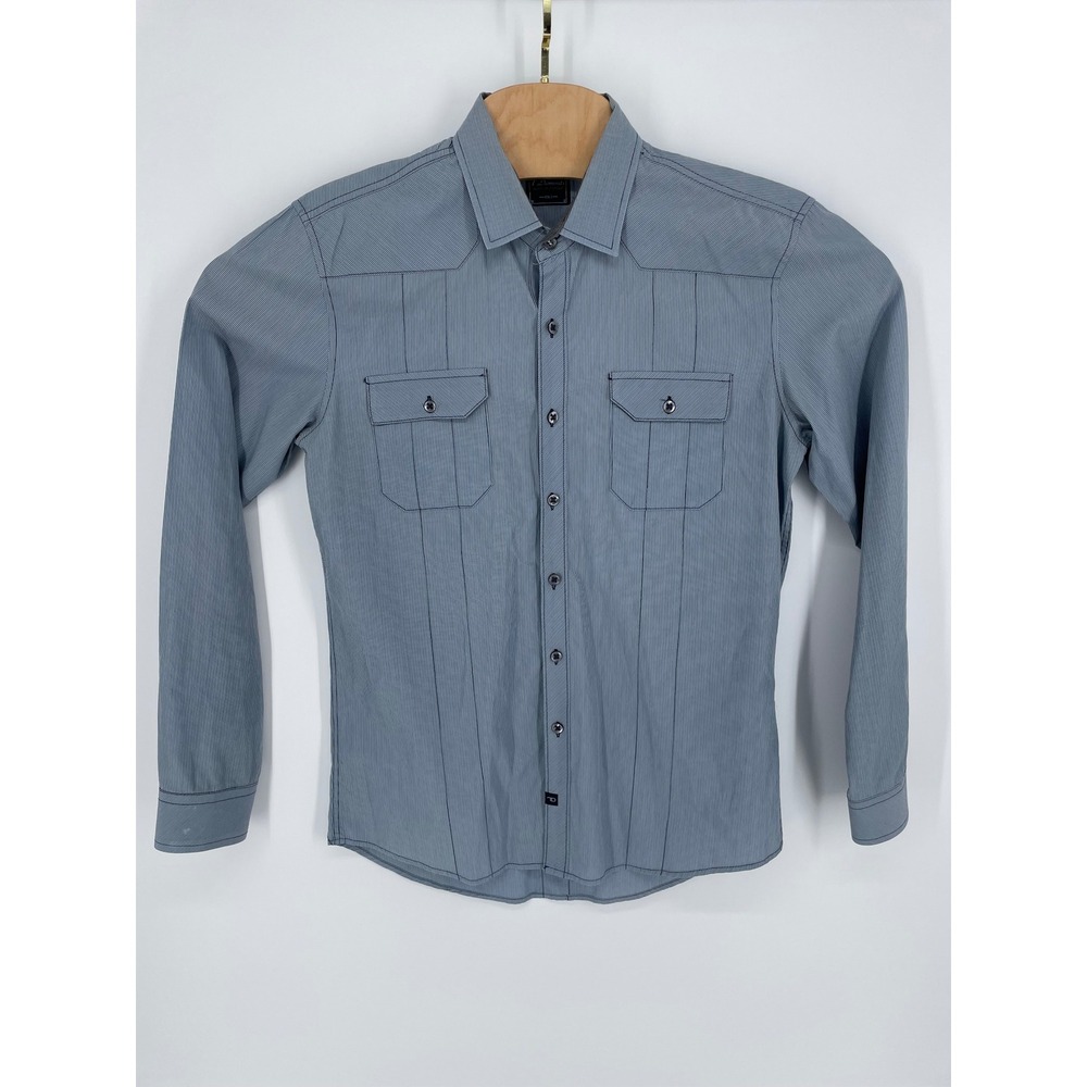 7 Diamonds Mens Blue White Micro Stripe Western Button Down Shirt Small